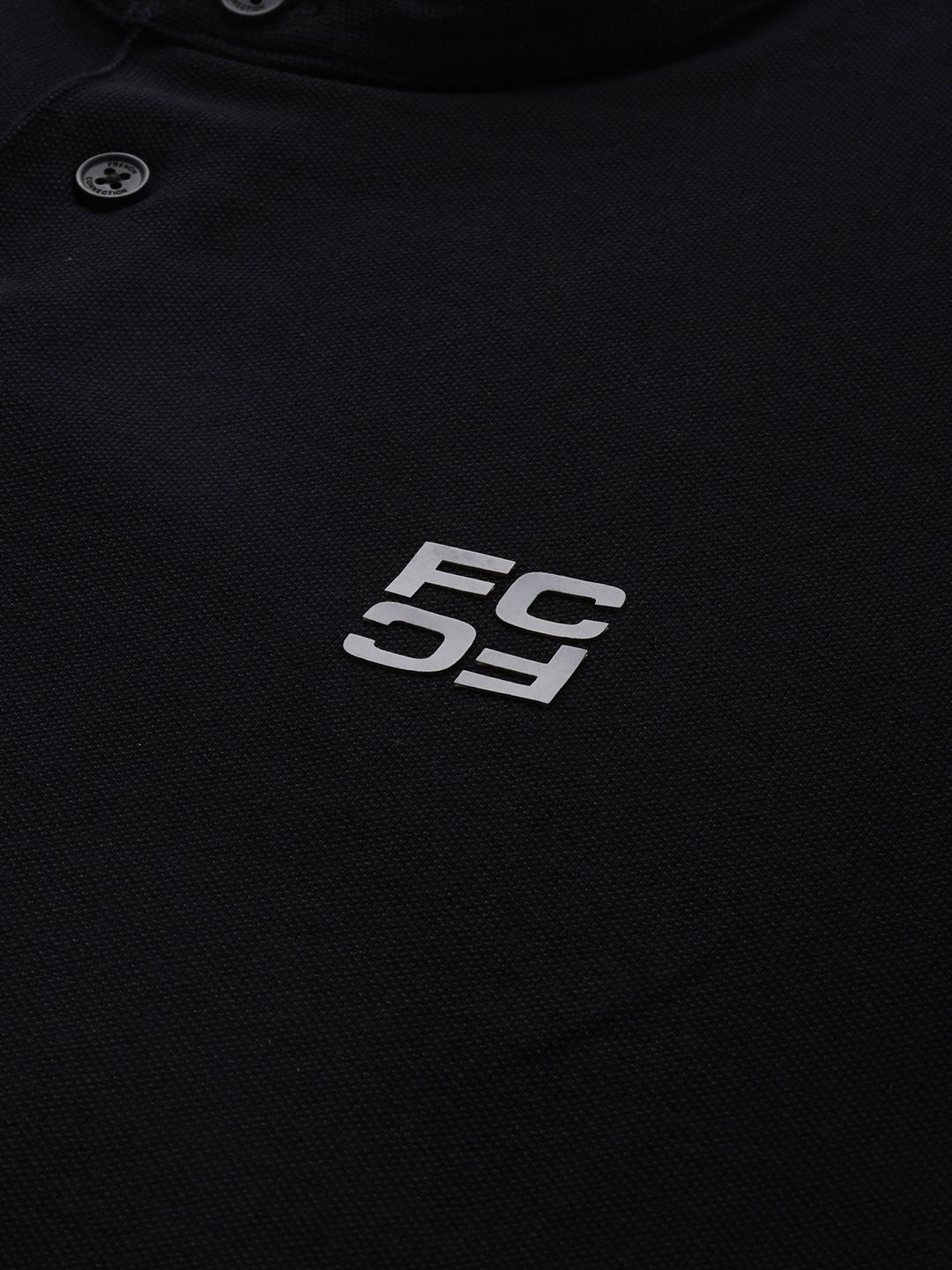 French Connection Brand Logo Henley Neck Pure Cotton Applique T-shirt