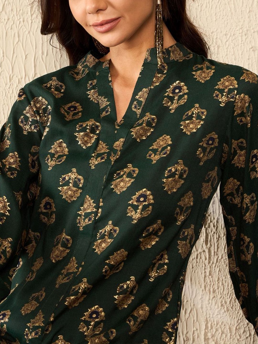 KALINI Women Ethnic Printed Mandarin Collar Regular Top