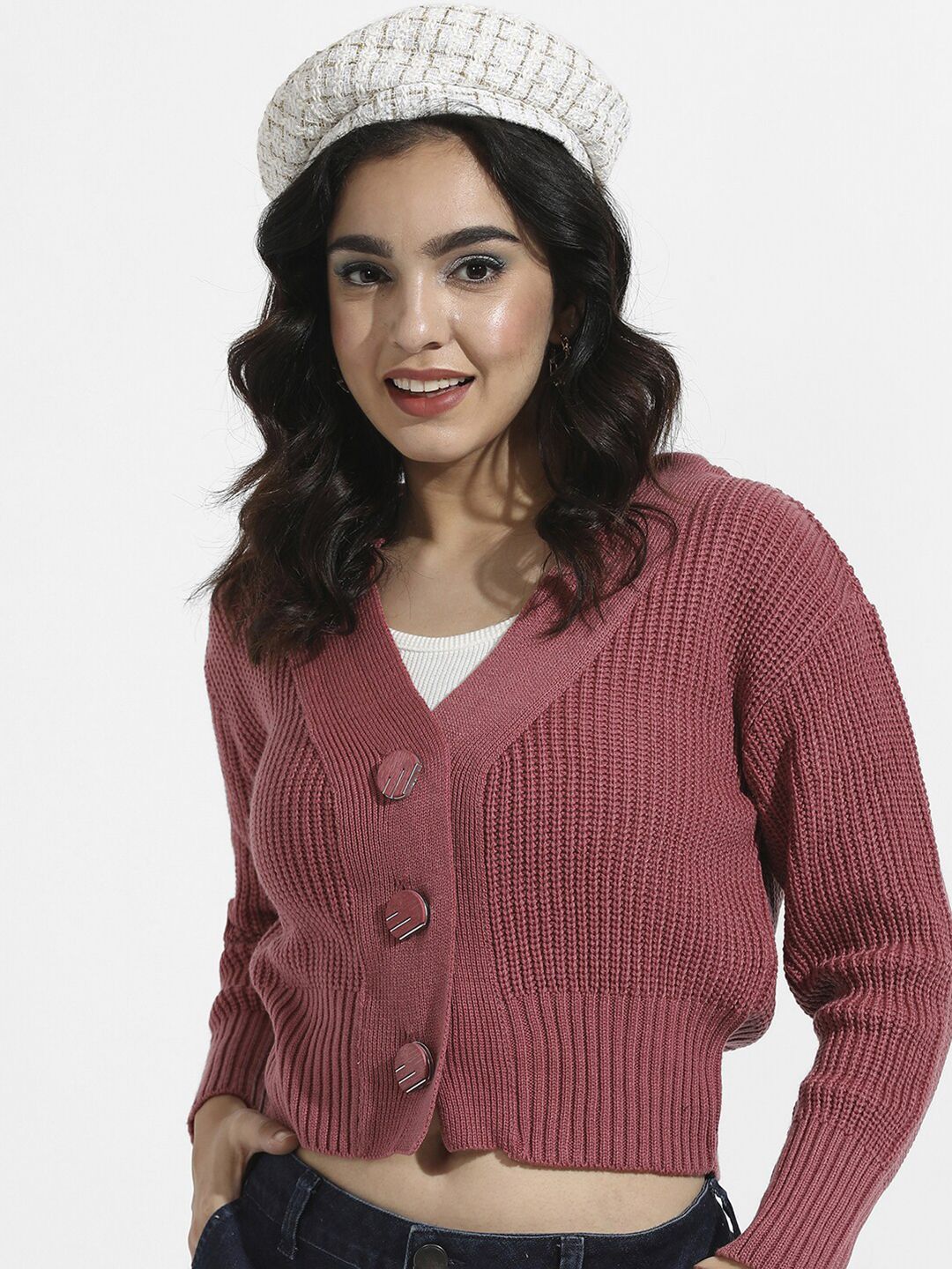 Campus Sutra Cable Knit Woollen Cardigan