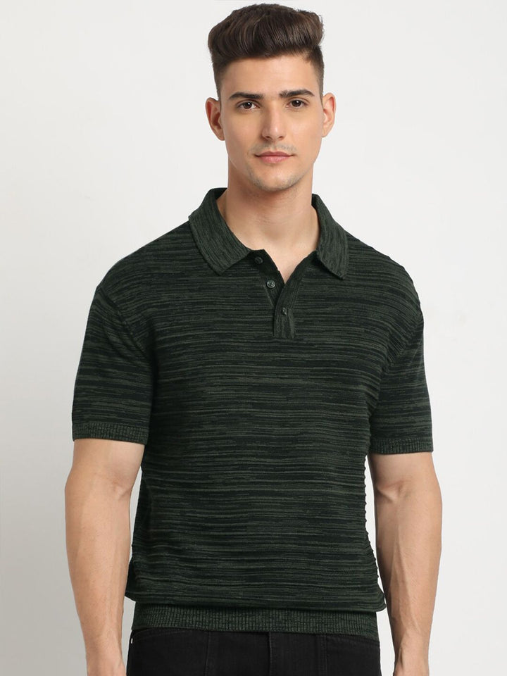 THE BEAR HOUSE Striped Polo Collar Short Sleeves Cotton T-shirt