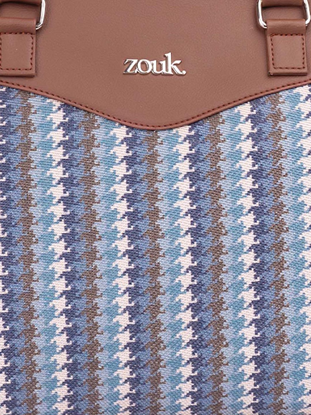 ZOUK Bombay Houndstooth Geometric Printed Structured Shoulder Bag