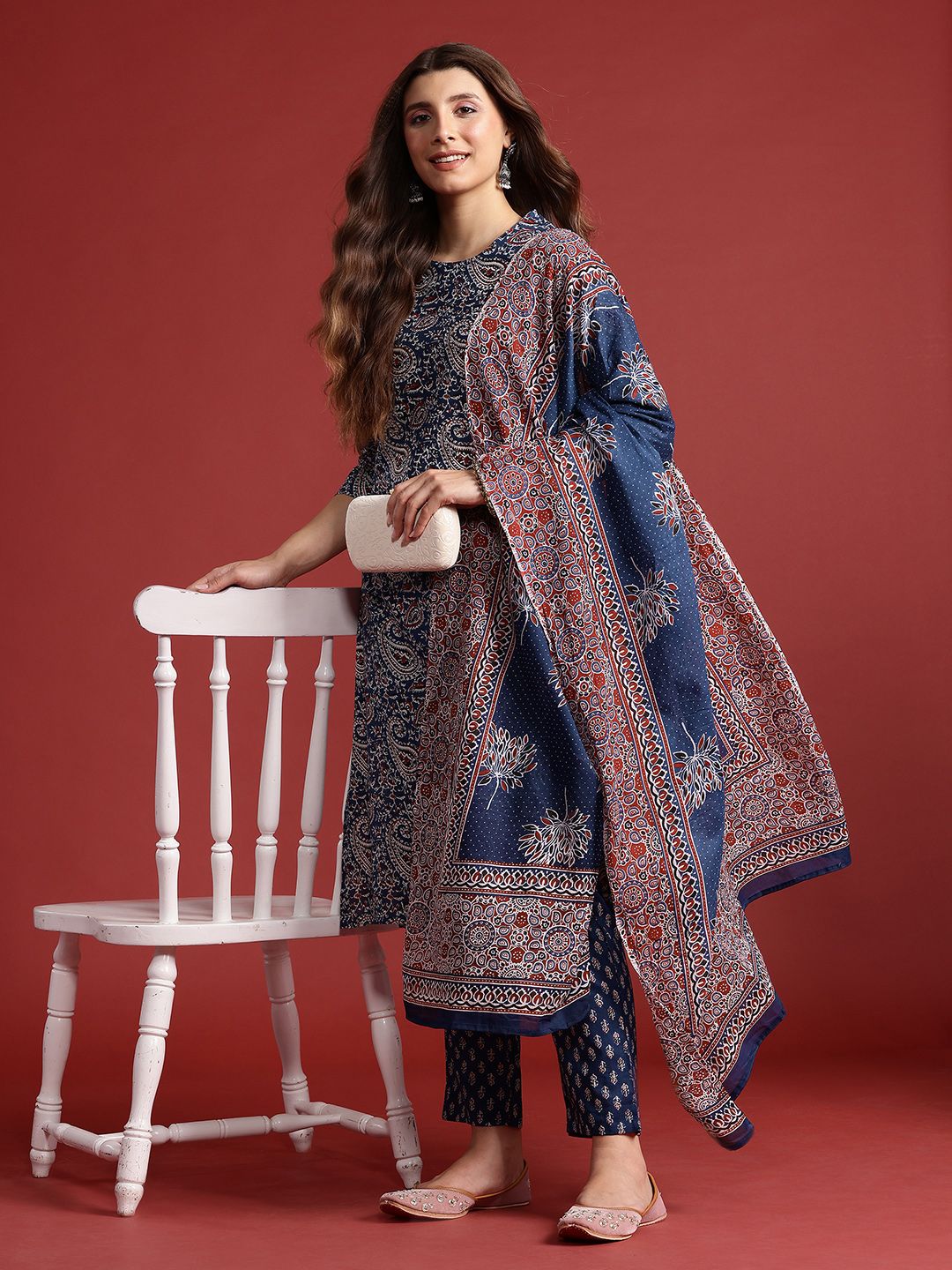 Anouk Printed Pure Cotton Kurta with Trousers & Dupatta
