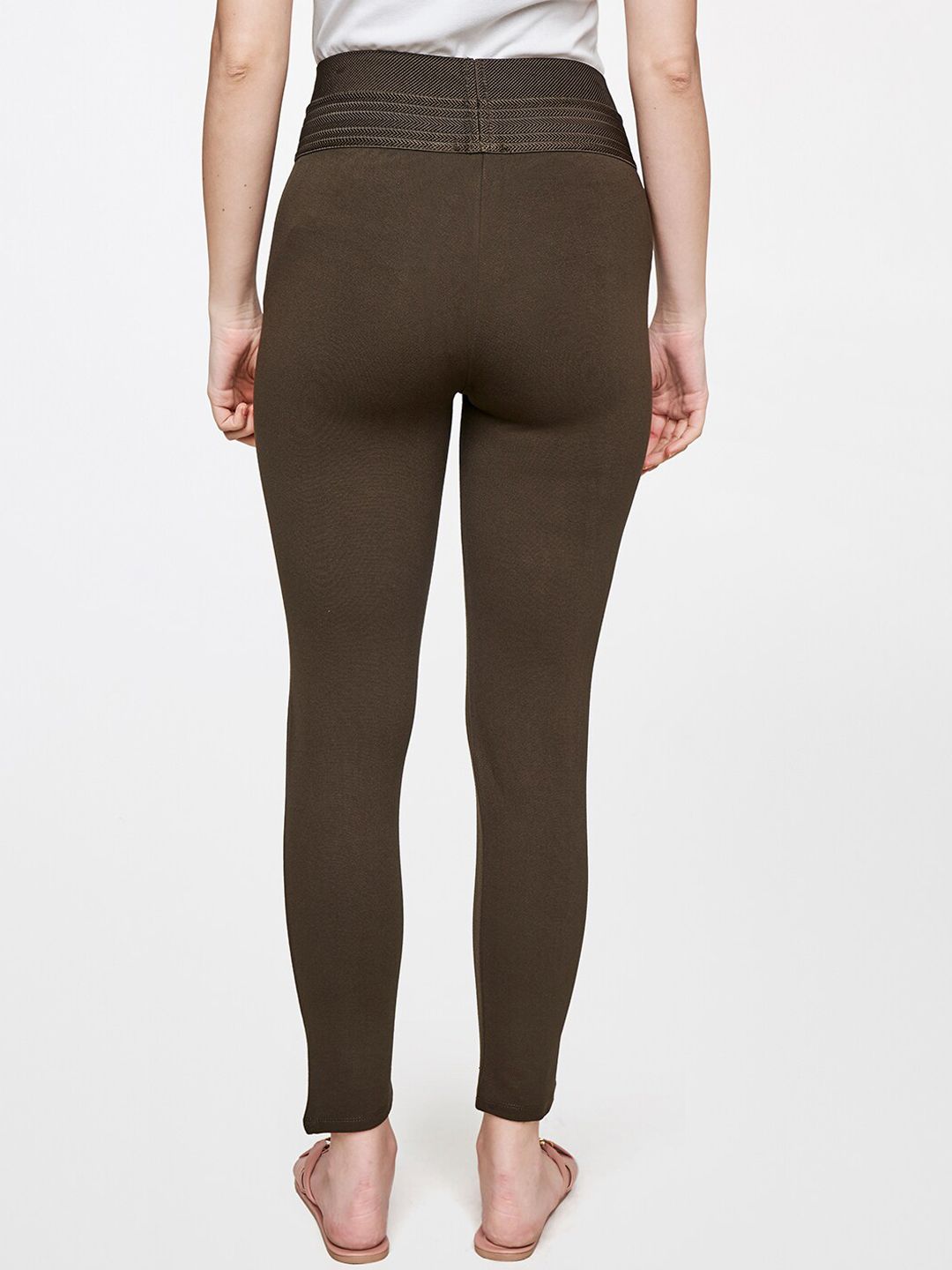 AND Women Olive Green Tapered Fit Trousers