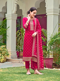 KALINI Floral Embroidered Regular Sequinned Straight Kurta with Trousers & Dupatta