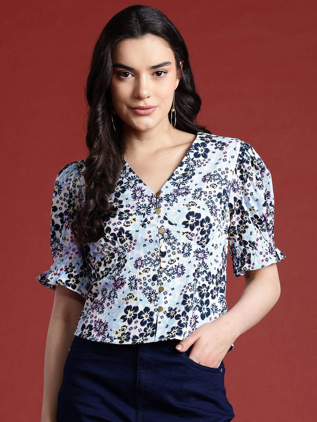 all about you Floral Print Puff Sleeve Top