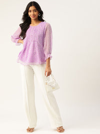 Antheaa Women Lavender & White Floral Print Top