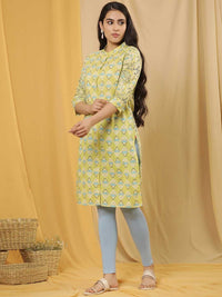 W Floral Printed Mandarin Collar Regular Pure Cotton Kurta