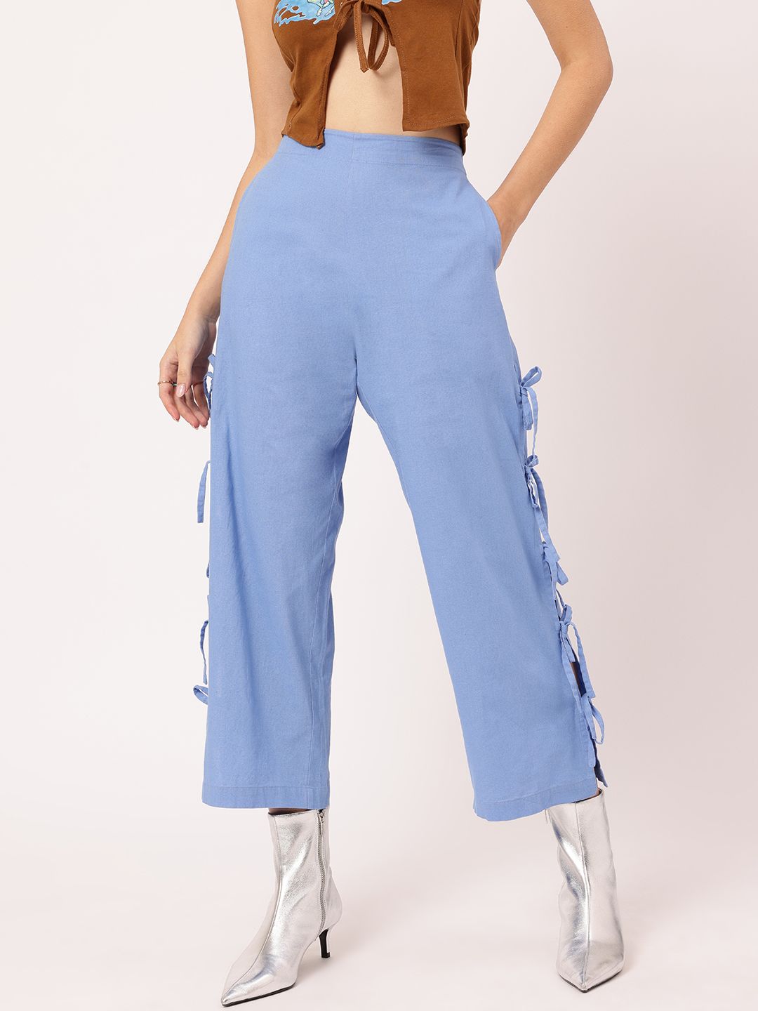 DressBerry Women Cottagecore Chic Bow-Up Cropped Trousers