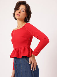 DressBerry Fiery Sensation Boat Neck Peplum Top