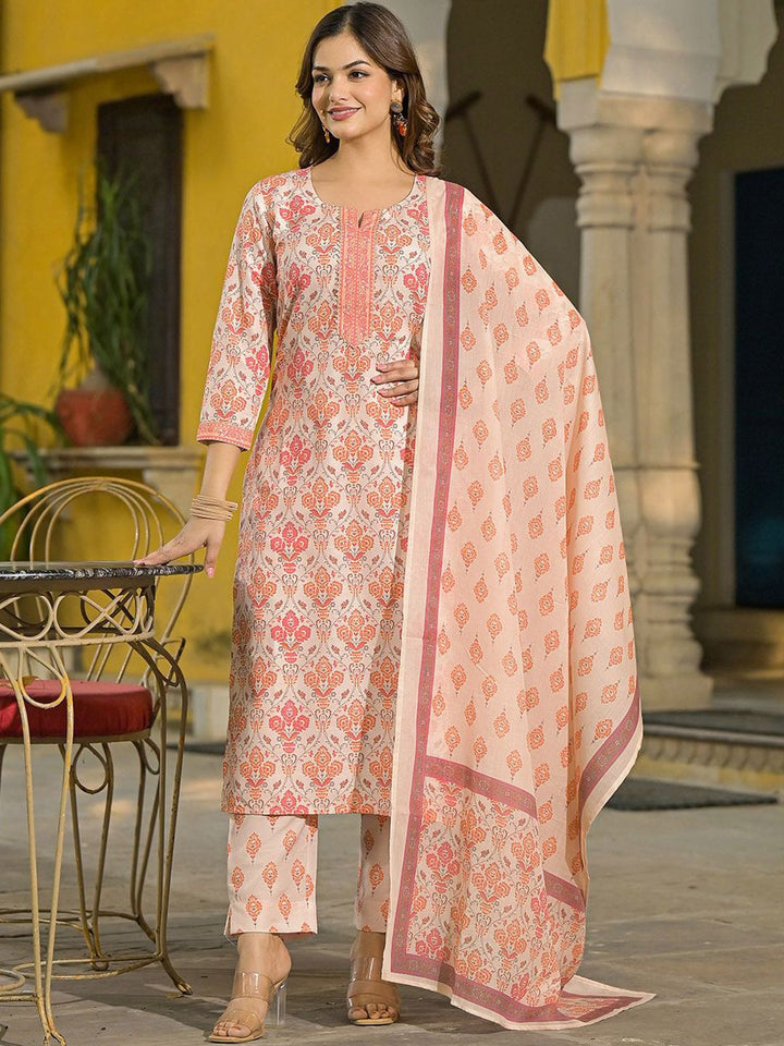 KALINI Women Floral Printed Regular Kurta with Trousers & With Dupatta