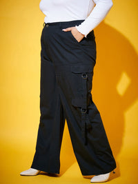 Sassafras Curve Women Black Straight Fit Pure Cotton Cargo Trouser