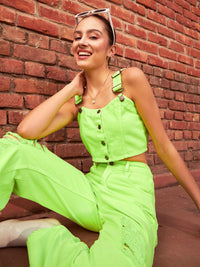 SASSAFRAS Women Fluorescent Green Straight Fit Highly Distressed Pure Cotton Jeans