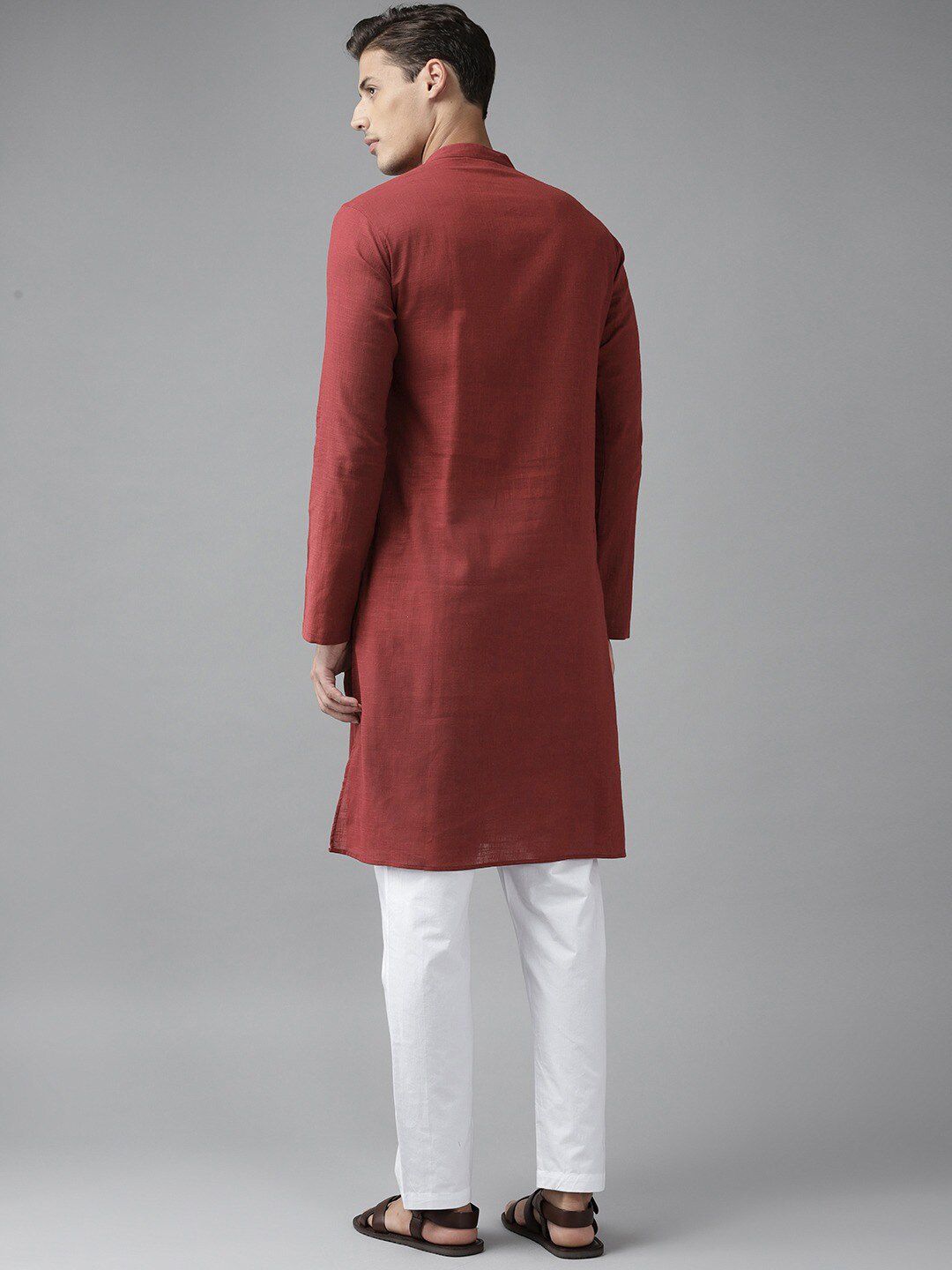 See Designs Men Maroon Thread Work Kurta