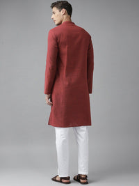See Designs Men Maroon Thread Work Kurta