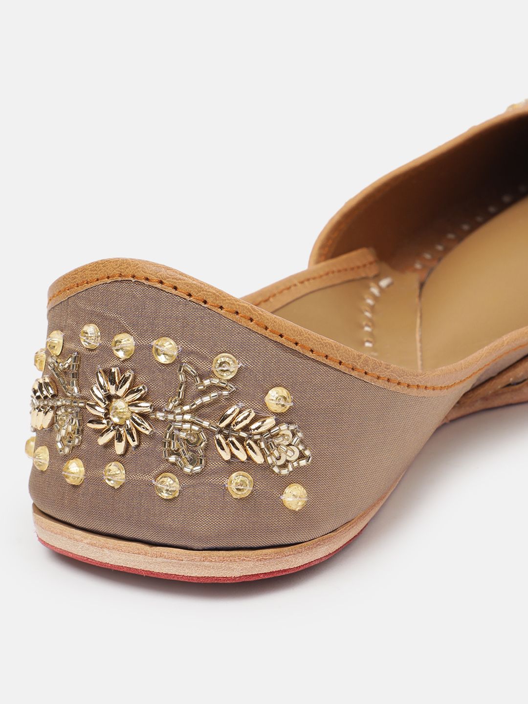 House of Pataudi Women Floral Embellished Leather Mojaris