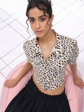 DressBerry Feral Printed Back Tie Up Crop Shirt Style Top