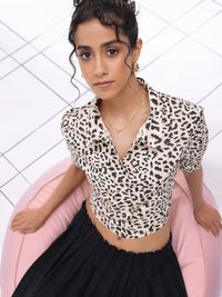 DressBerry Feral Printed Back Tie Up Crop Shirt Style Top