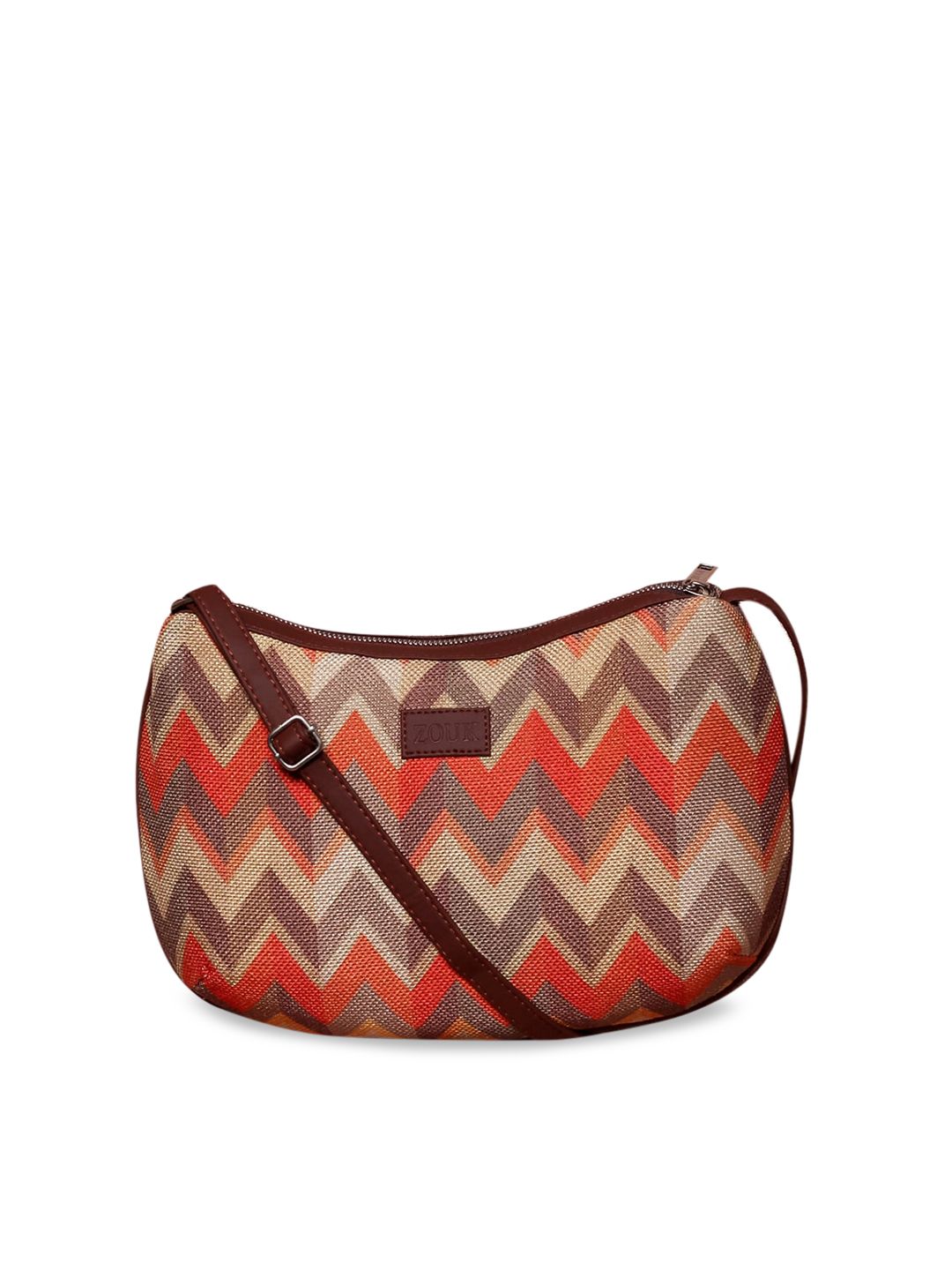 ZOUK Orange Geometric Half Moon Sling Bag with Cut Work
