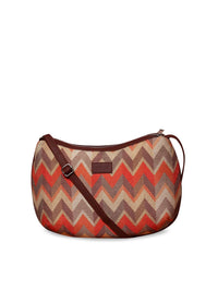 ZOUK Orange Geometric Half Moon Sling Bag with Cut Work