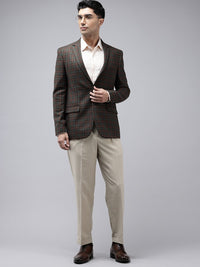 Park Avenue Checked Notched Lapel Collar Slim Fit Formal Blazer