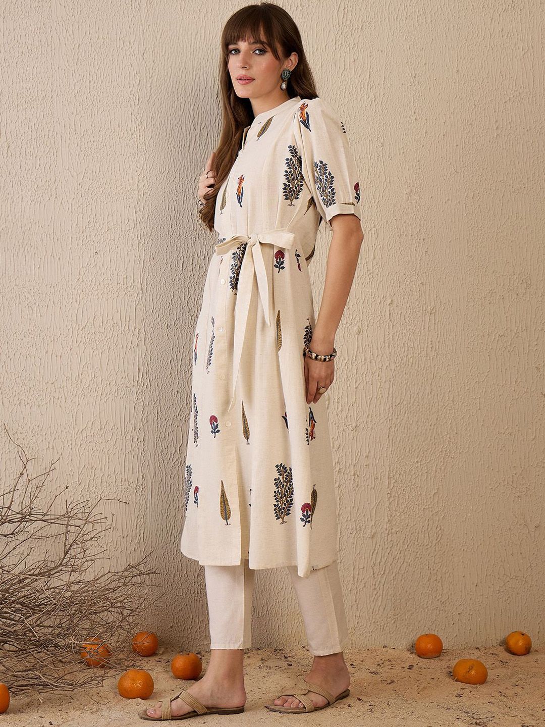 Indo Era Women Floral Printed Khadi Kurta