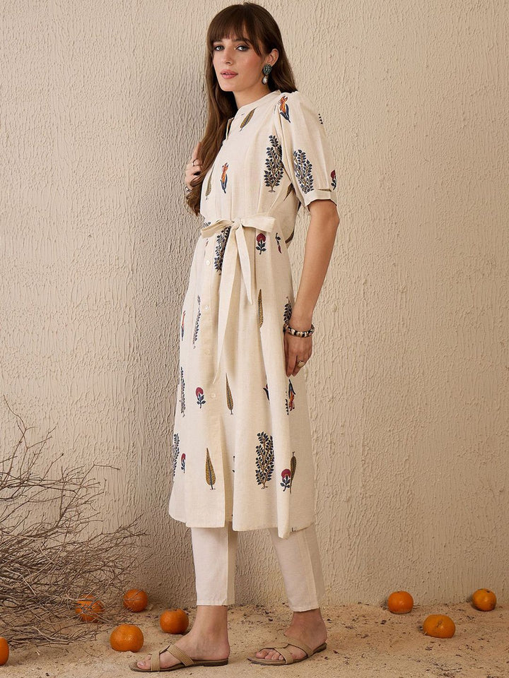 Indo Era Women Floral Printed Khadi Kurta