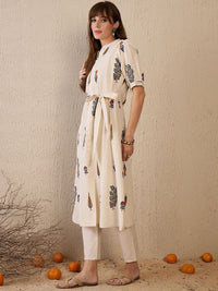 Indo Era Women Floral Printed Khadi Kurta