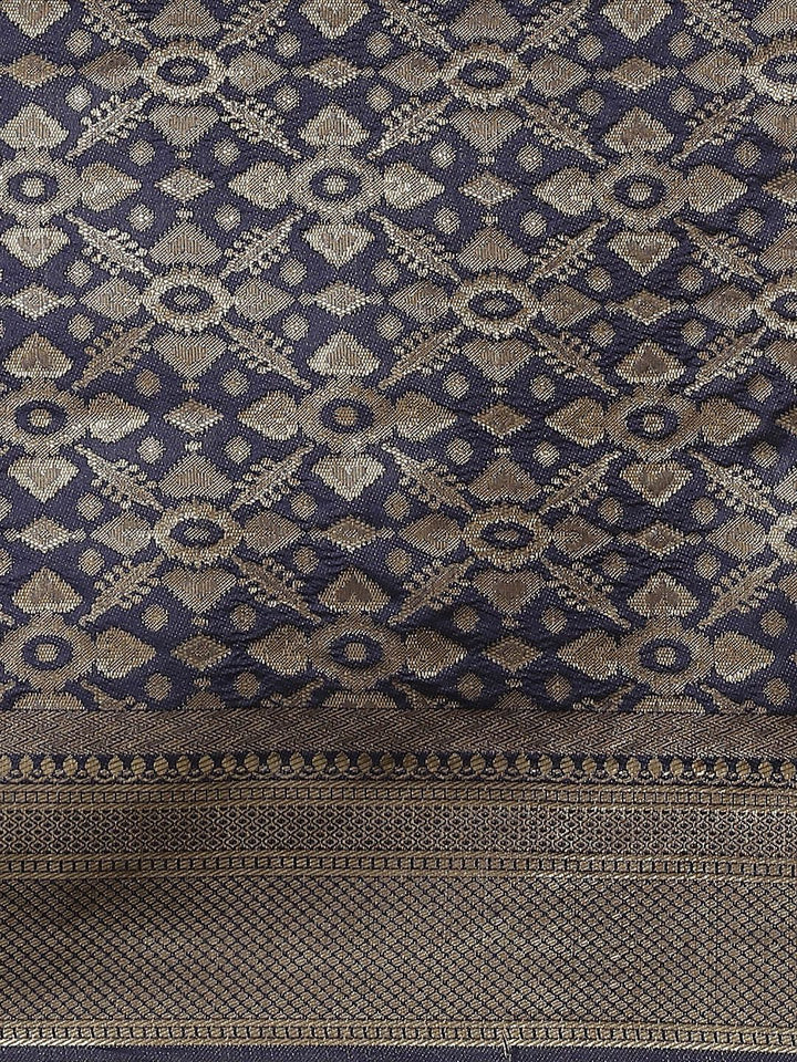 Saree mall Navy Blue & Golden Ethnic Woven Design Banarasi Saree
