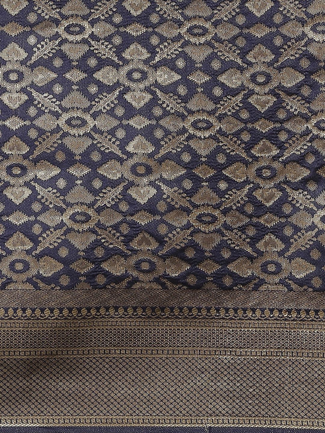 Saree mall Navy Blue & Golden Ethnic Woven Design Banarasi Saree