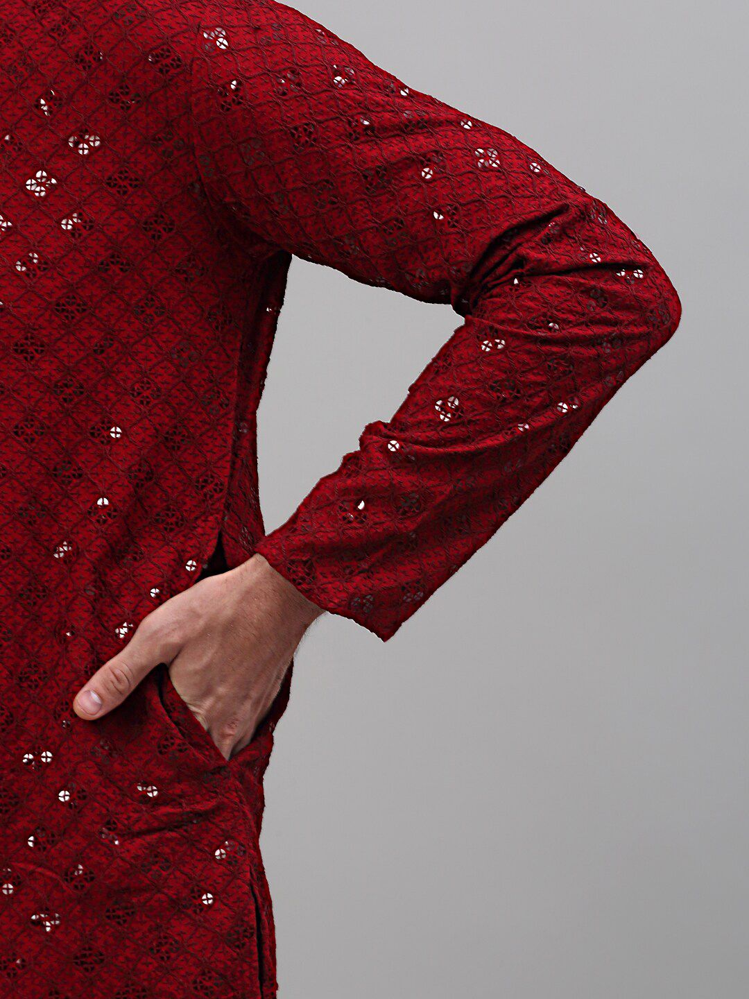 Jompers Mandarin Collar Embroidered Chikankari Straight Kurta With Pyjamas