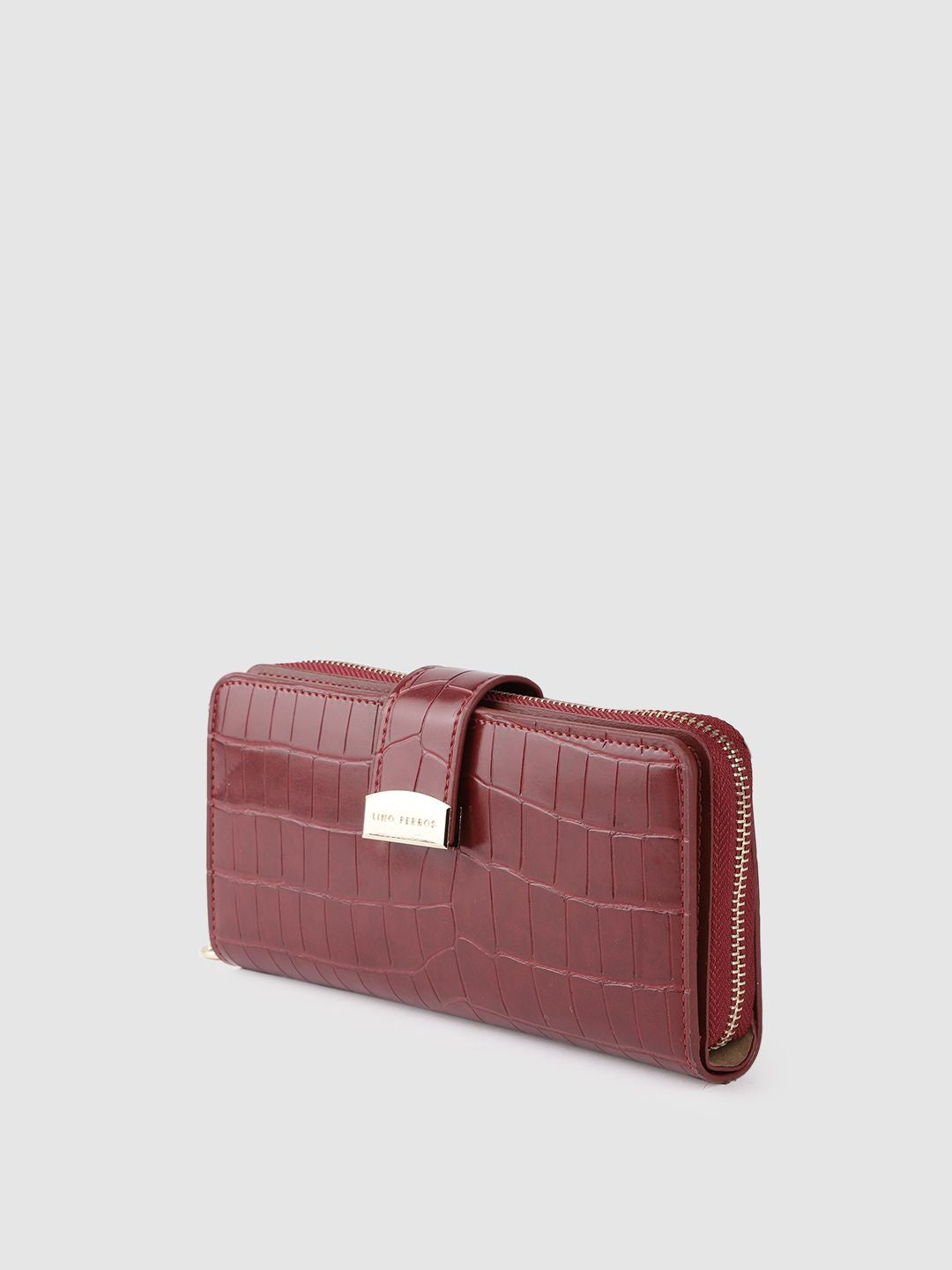 Lino Perros Women Maroon Croc Textured Zip Around Wallet