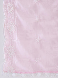 Indo Era V Neck Floral Embroidered Pure Cotton Kurta with Trouser & Dupatta