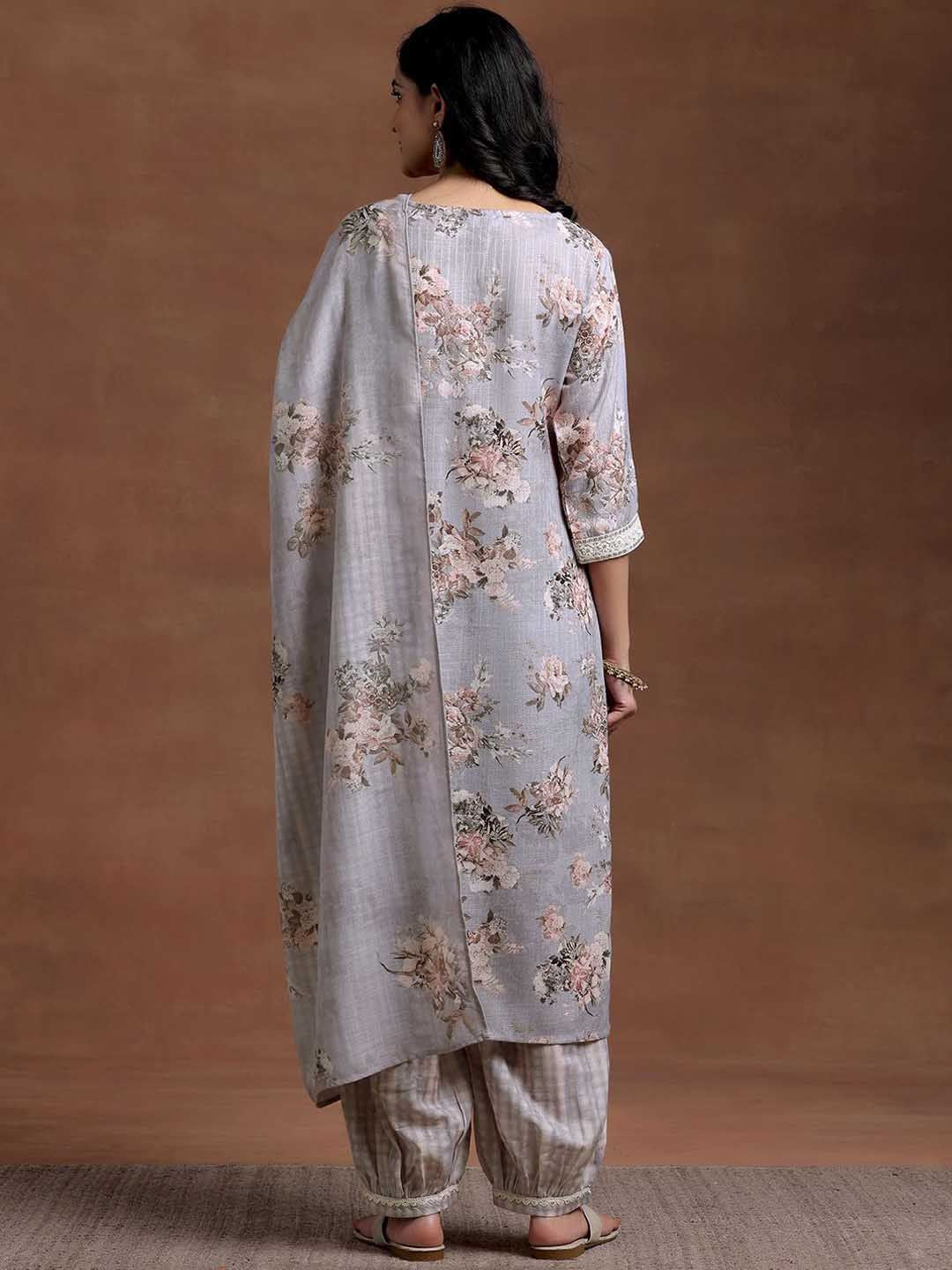 Libas Floral Printed Regular Gotta Patti Kurta with Salwar & With Dupatta