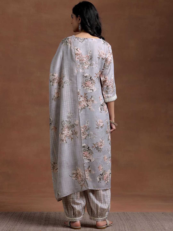 Libas Floral Printed Regular Gotta Patti Kurta with Salwar & With Dupatta