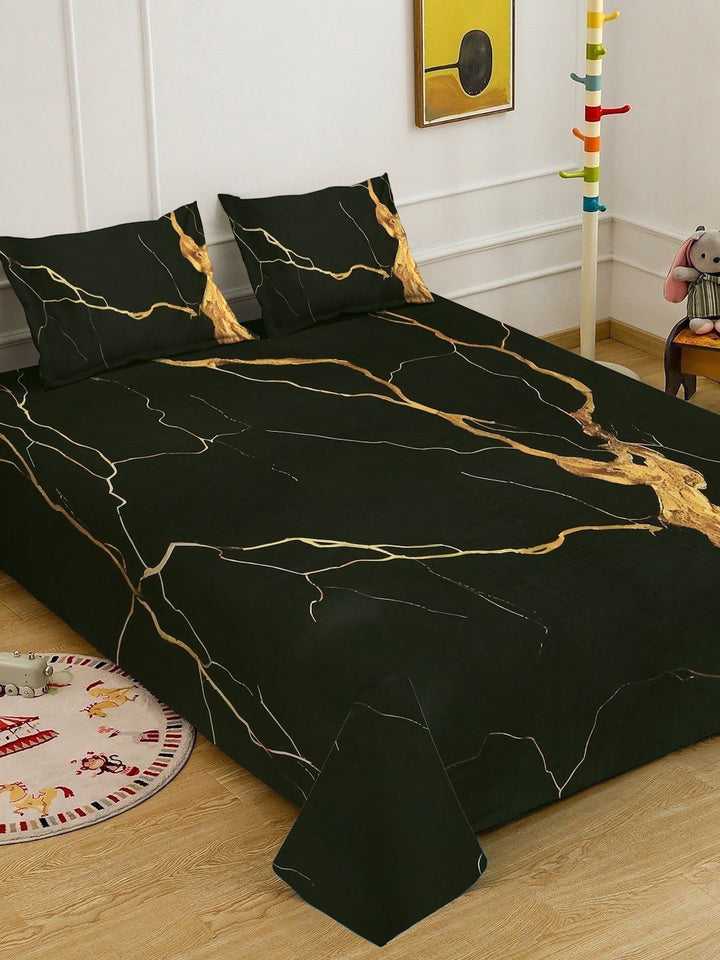 Myntra Elegant Homes Black 300 TC Bedsheet with 2 Pillow Covers