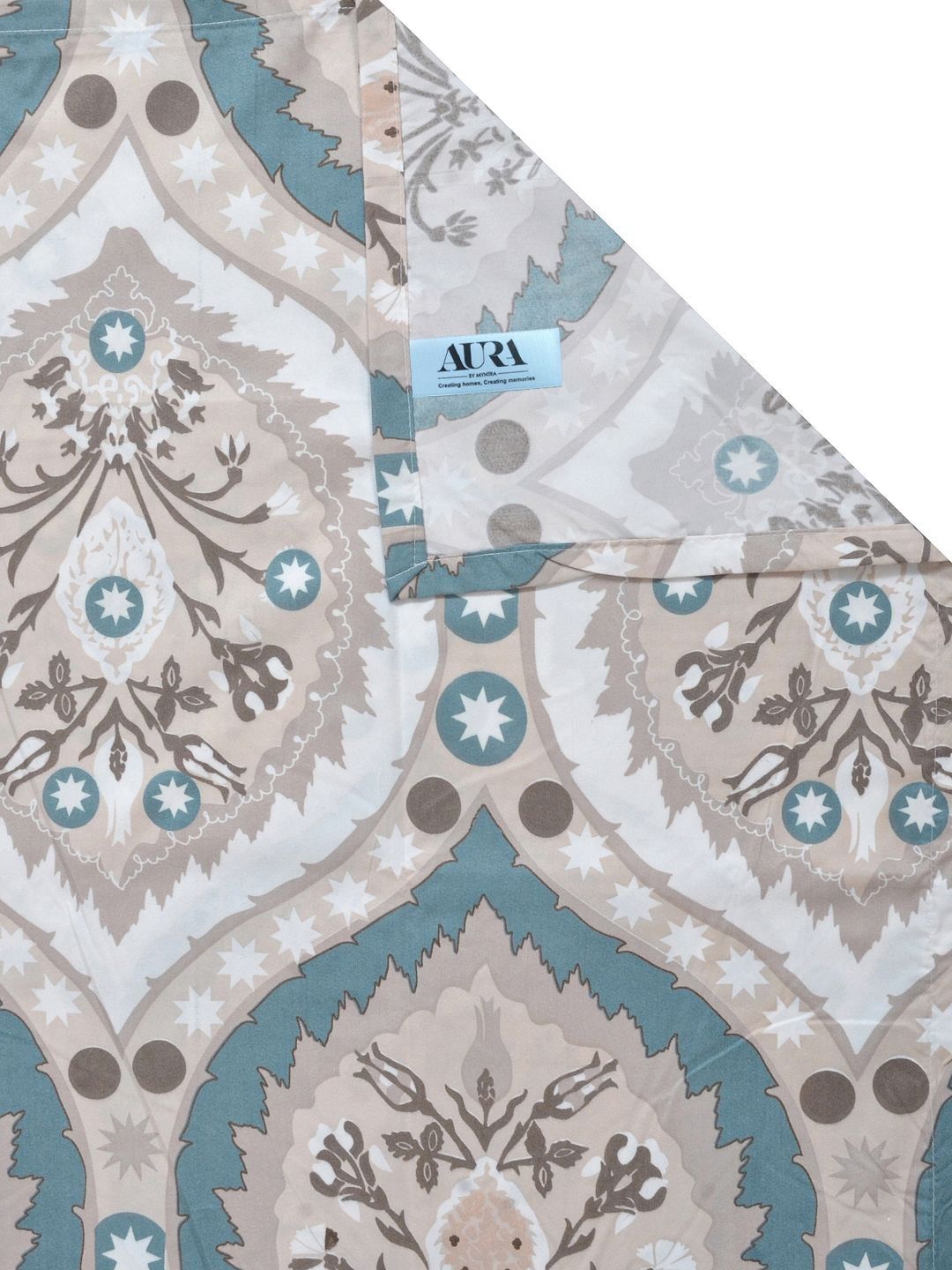 Aura Grey & Teal Floral Printed 300 TC Double King Bedsheet Set 2.50 m x 2.25 m
