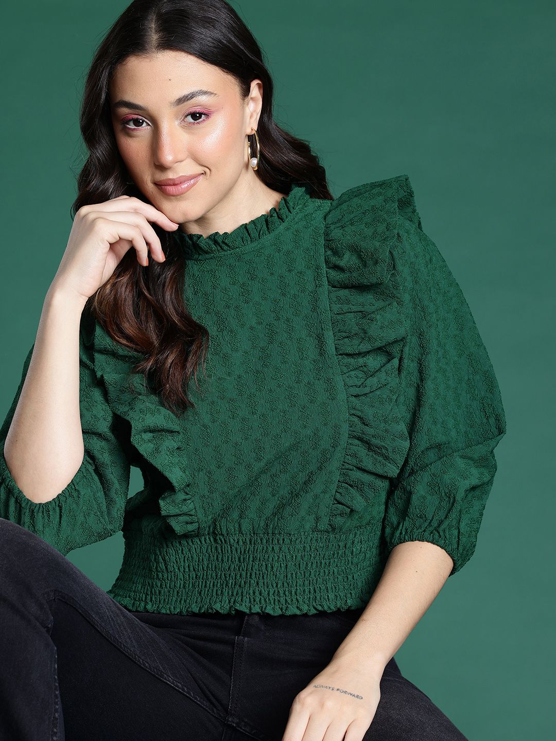 DressBerry Self Design Ruffles Blouson Top