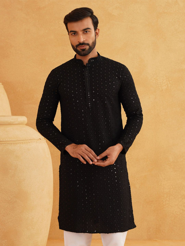 SOJANYA Lelaki Mandarin Collar Thread Work Straight Kurta