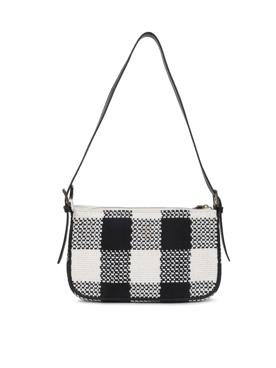 Berrylush Black & White Checked Structured Cotton Handheld Bag