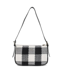 Berrylush Black & White Checked Structured Cotton Handheld Bag