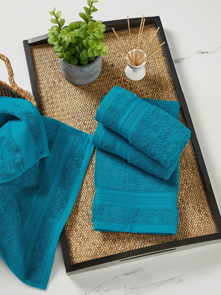 MYTRIDENT Teal Blue Set of 4 Soft  Plush Cotton Hand Towel