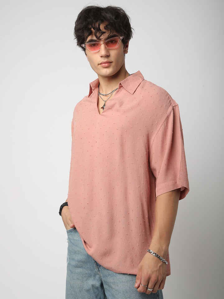 VASTRADO Men Classic Spread Collar Textured Cotton Relaxed Fit Casual Shirt