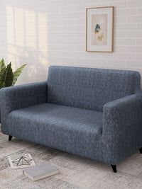 Story@home Grey & Black Printed 2 Seater Stretchable Sofa Cover With Arms