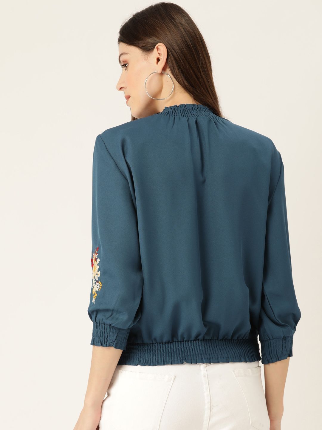 DressBerry Teal Blue Smocked Detail Atasan Blouson