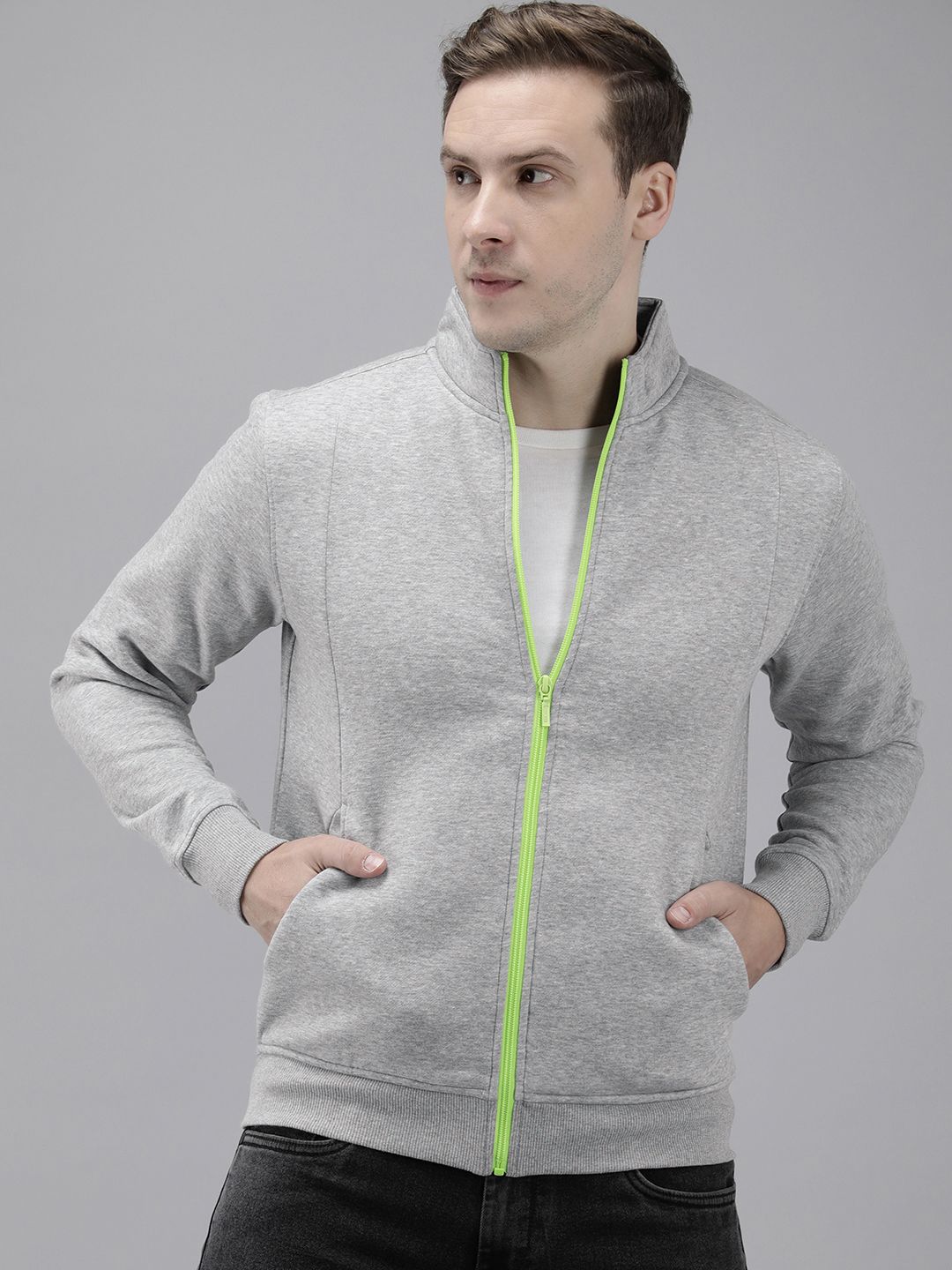 Park Avenue Solid Mock Collar Front-Open Casual Sweatshirt