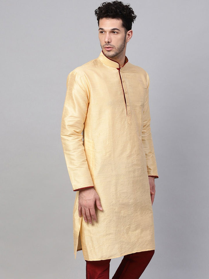 SOJANYA Men Cream-Coloured Solid Straight Kurta