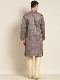SOJANYA Kurta Motif Etnik Ungu & Emas Lelaki
