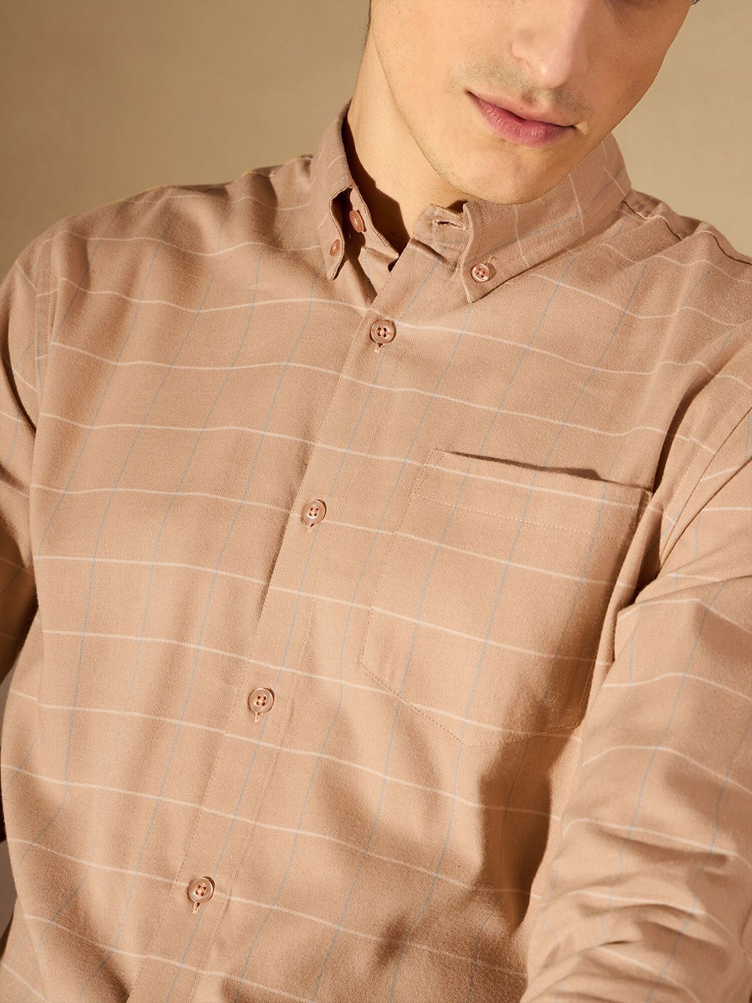 DENNISON Windowpane Checked Button-Down Collar Cotton Smart Formal Shirt