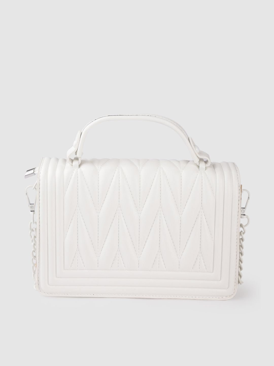 Lino Perros Women White Textured PU Structured Quilted Sling Bag