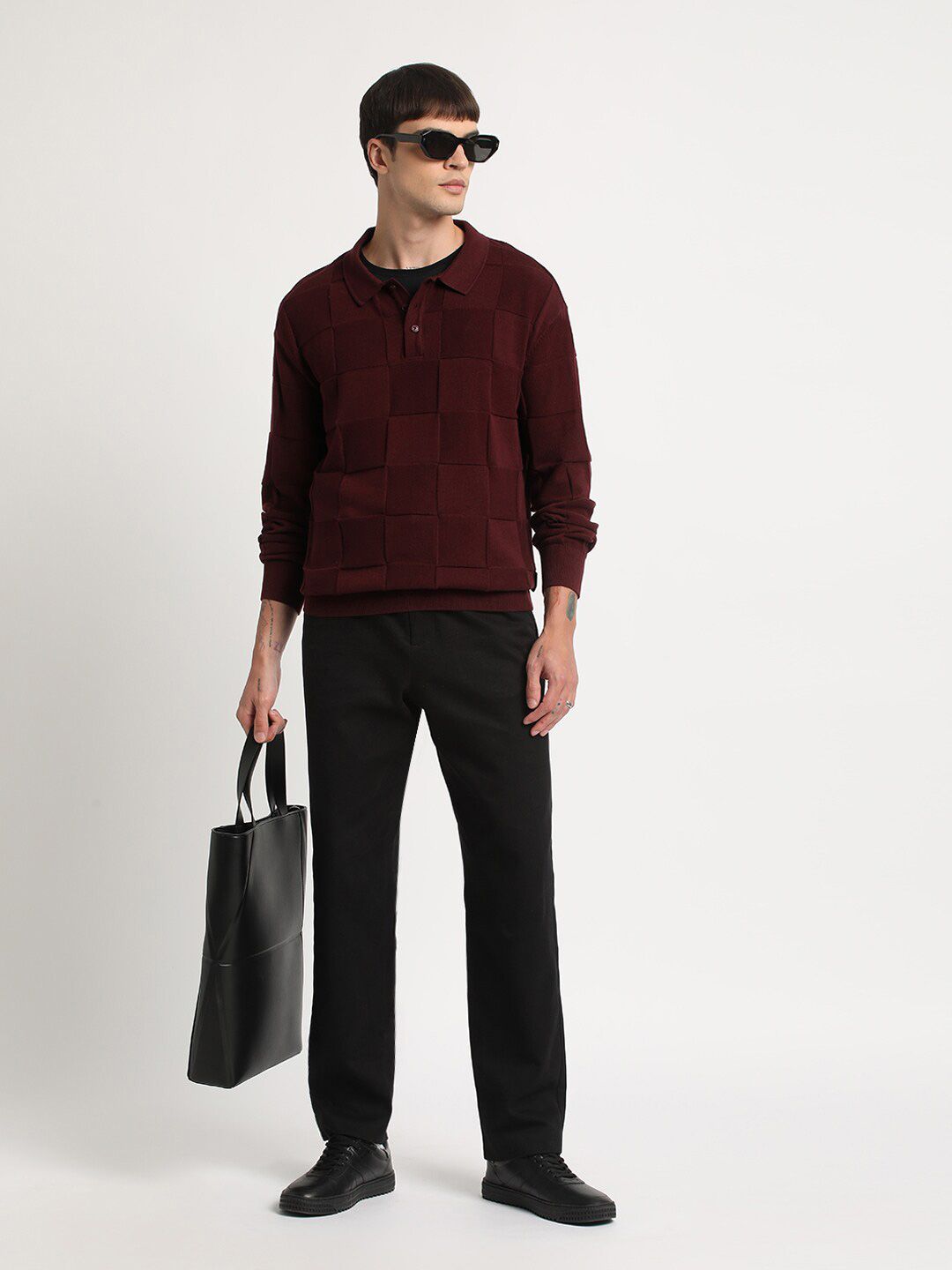 THE BEAR HOUSE Checked Polo Collar Cotton T-shirt